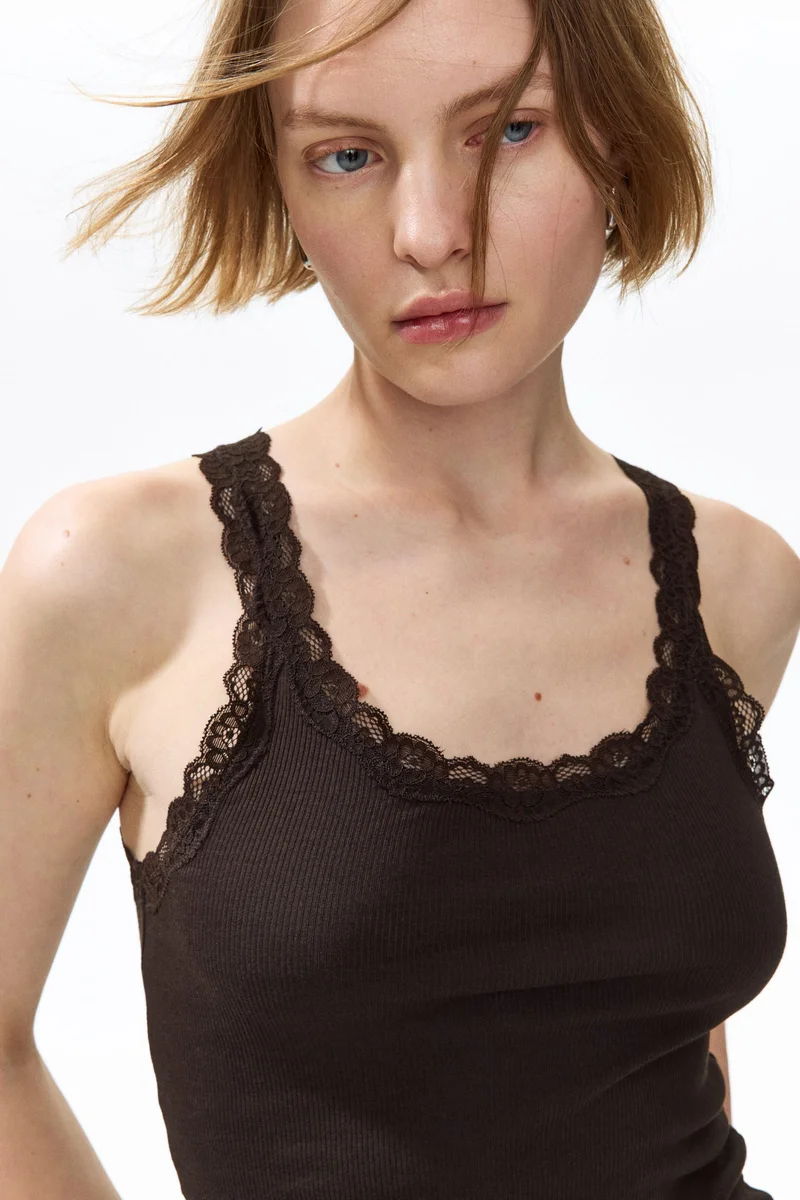 Lace-Trimmed Viscose Blend Vest Top