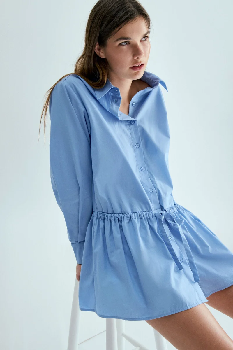 Drawstring Poplin Shirt Dress