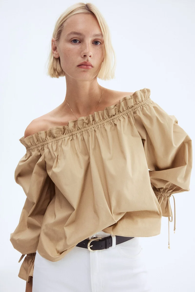 Off-the-shoulder Poplin Blouse