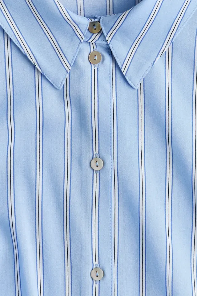 Light Blue Striped Mini Shirt Dress with Tie Belt – image 2