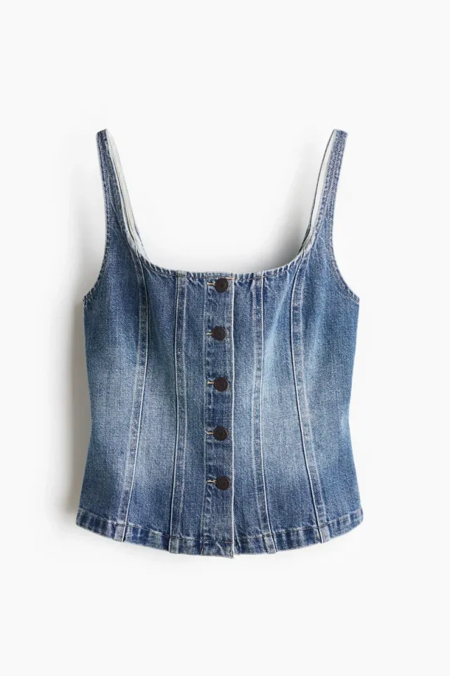 Denim Button-Front Top
