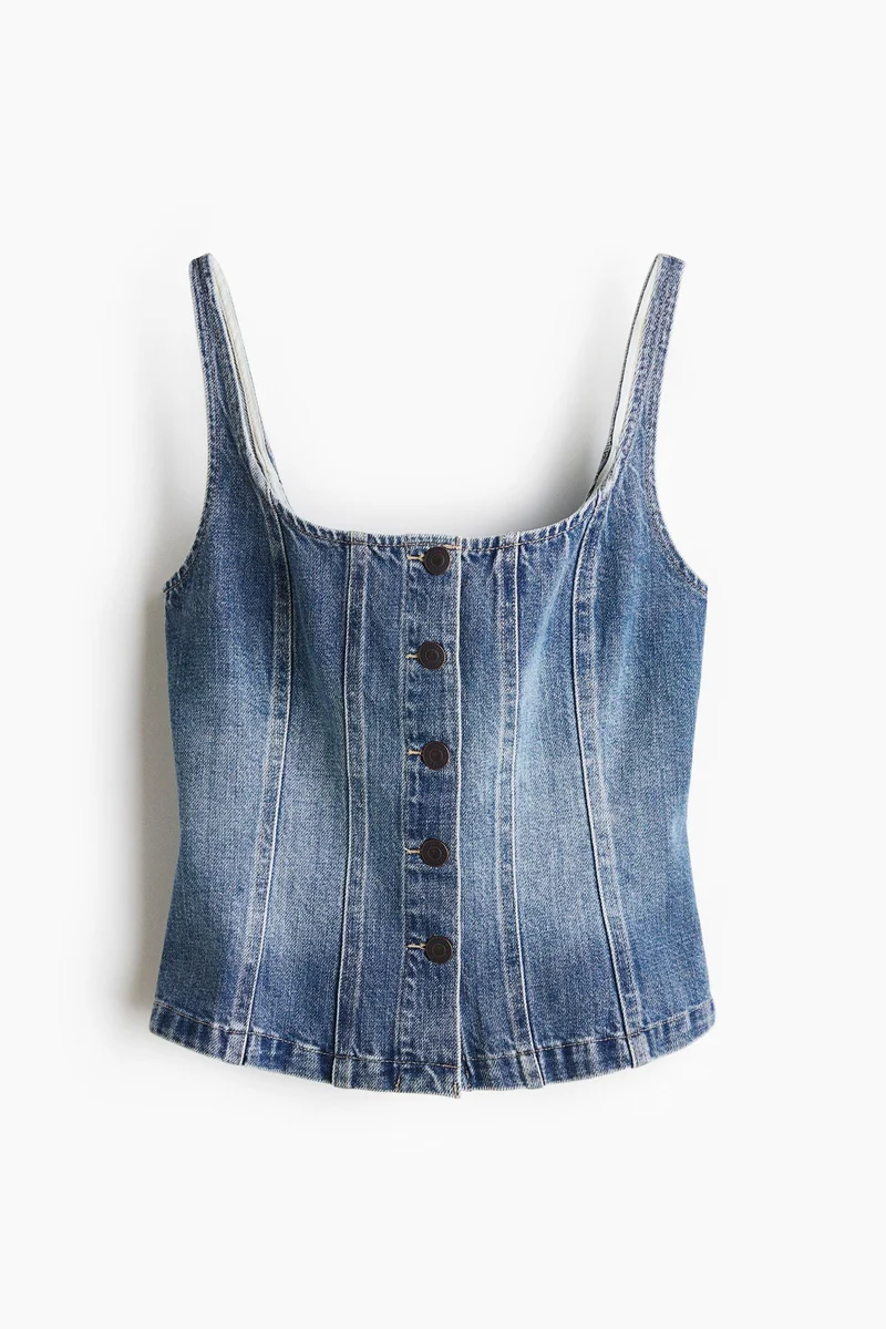 Denim Button-Front Top