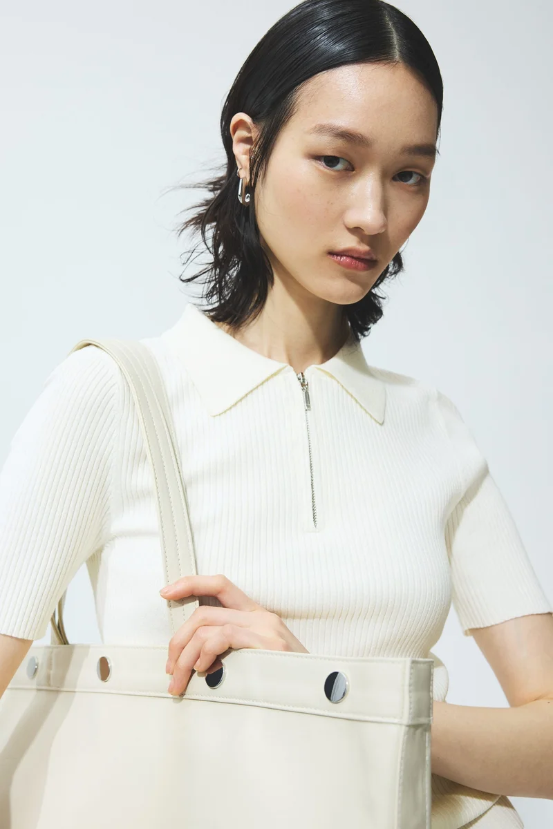 Ribbed Collared Top