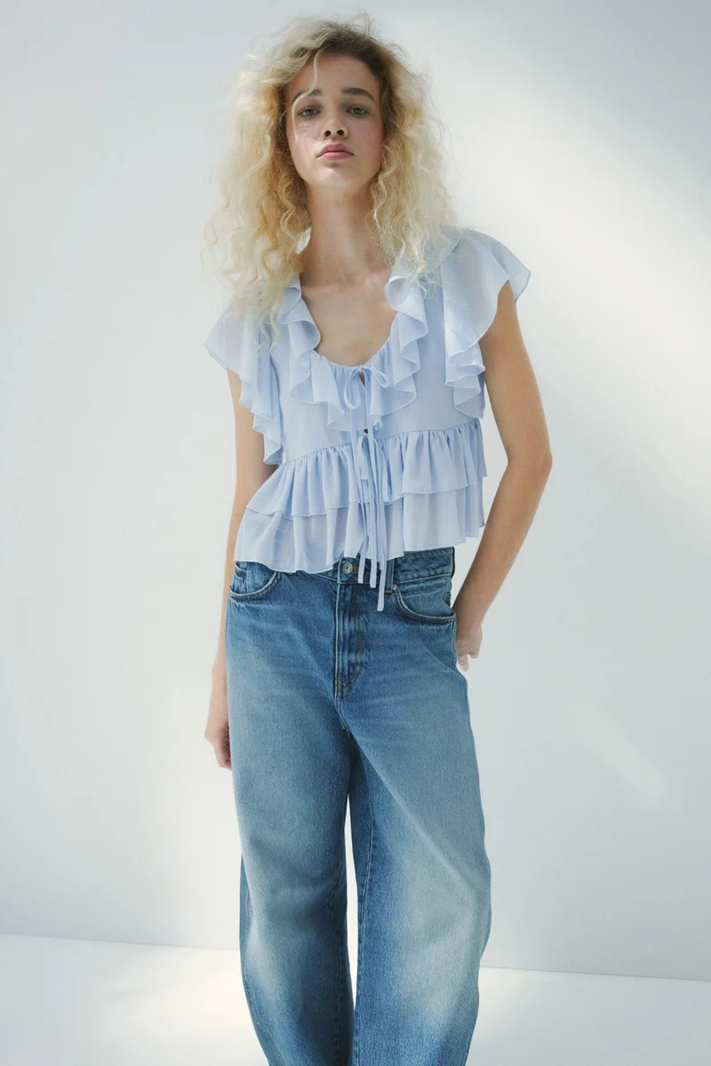 Flounced Tie-Front Blouse