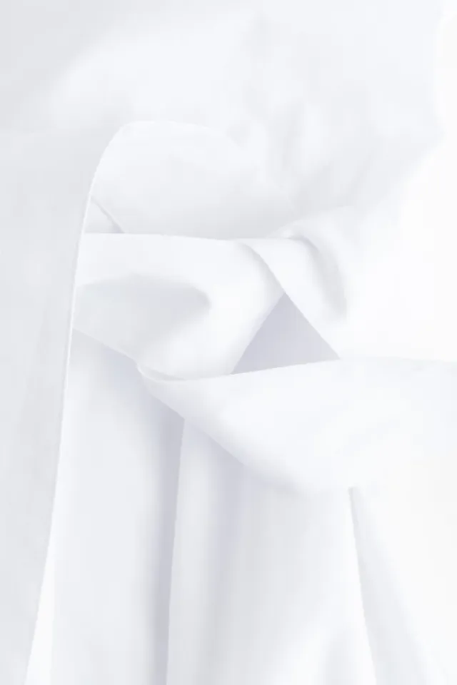 White Mini Shirt Dress with Tie Belt, Short Sleeves, Cotton, Unlined – image 6