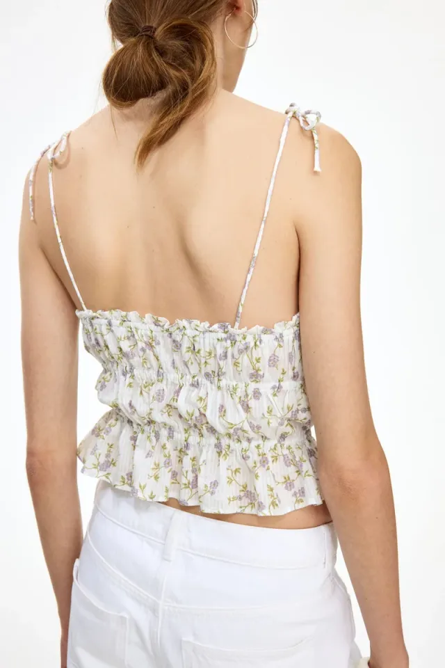 Lilac Purple Square Neck Sleeveless Tie-Strap Top with Frill Trim – image 4