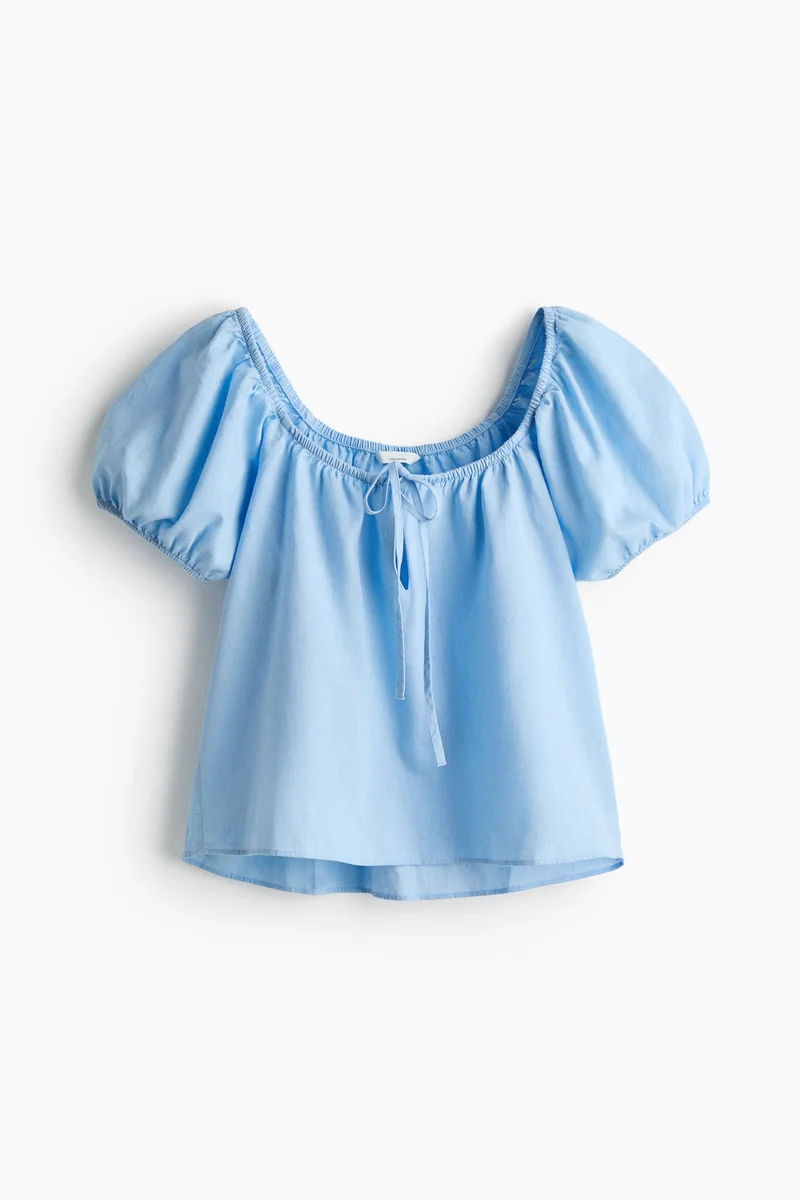 Puff Sleeve Linen-Blend Blouse
