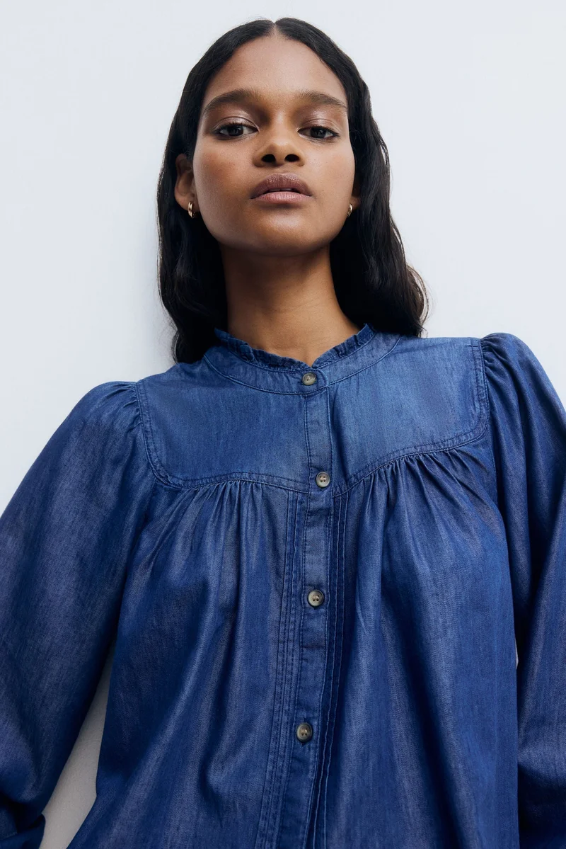 Frilled Denim Blouse