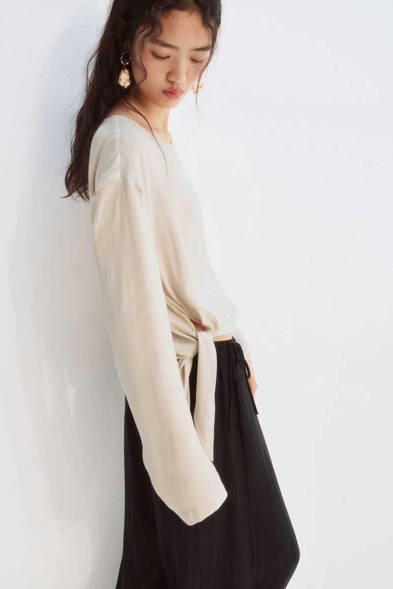 One-Shoulder Tie-Detail Top