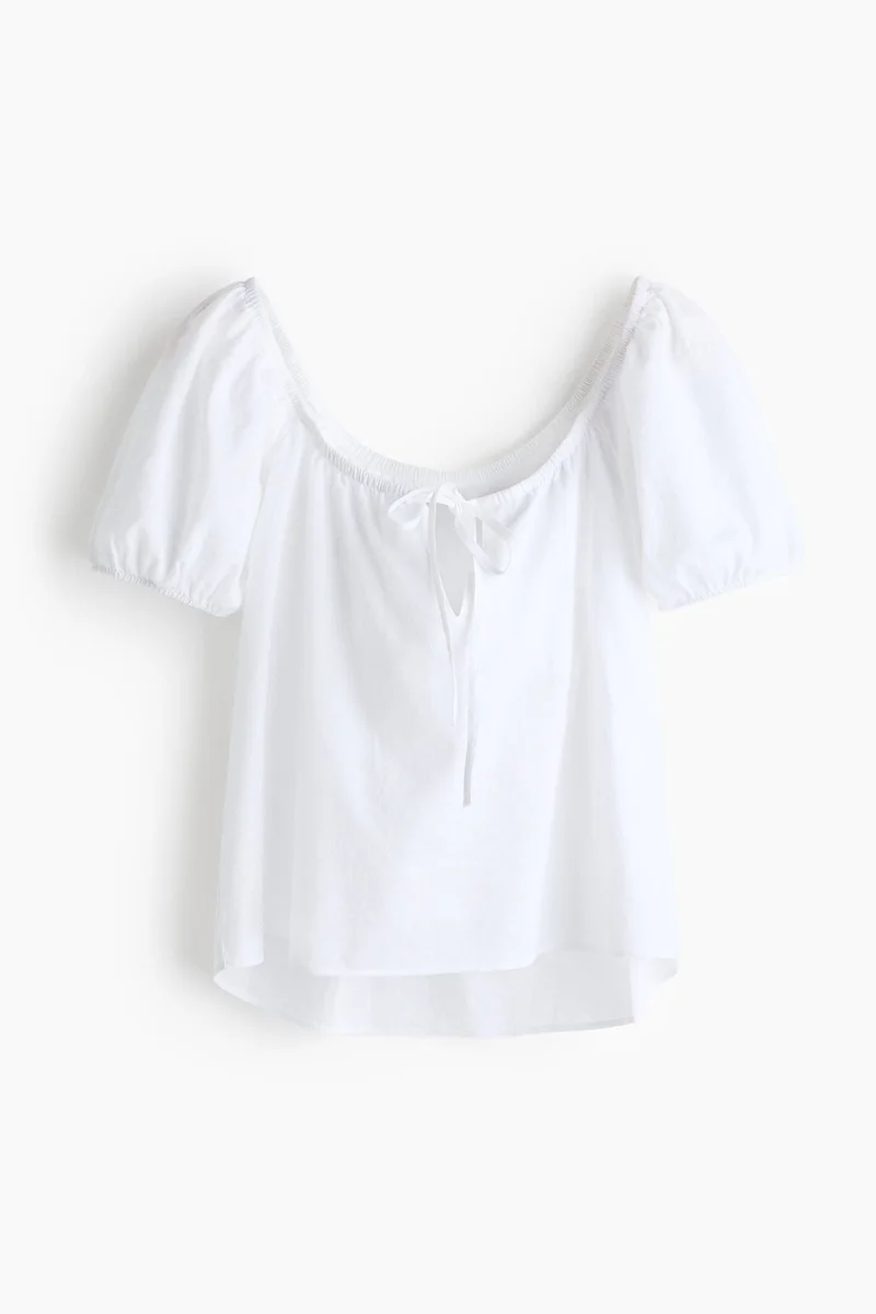 Puff Sleeve Linen Blend Blouse