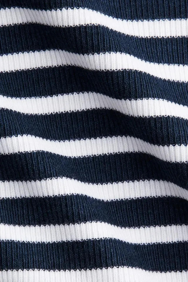 Dark Blue Striped Ribbed Jersey Top for Women – image 5