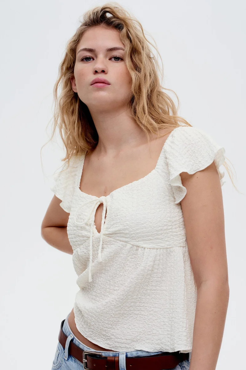 Crinkled Flutter Sleeve Top