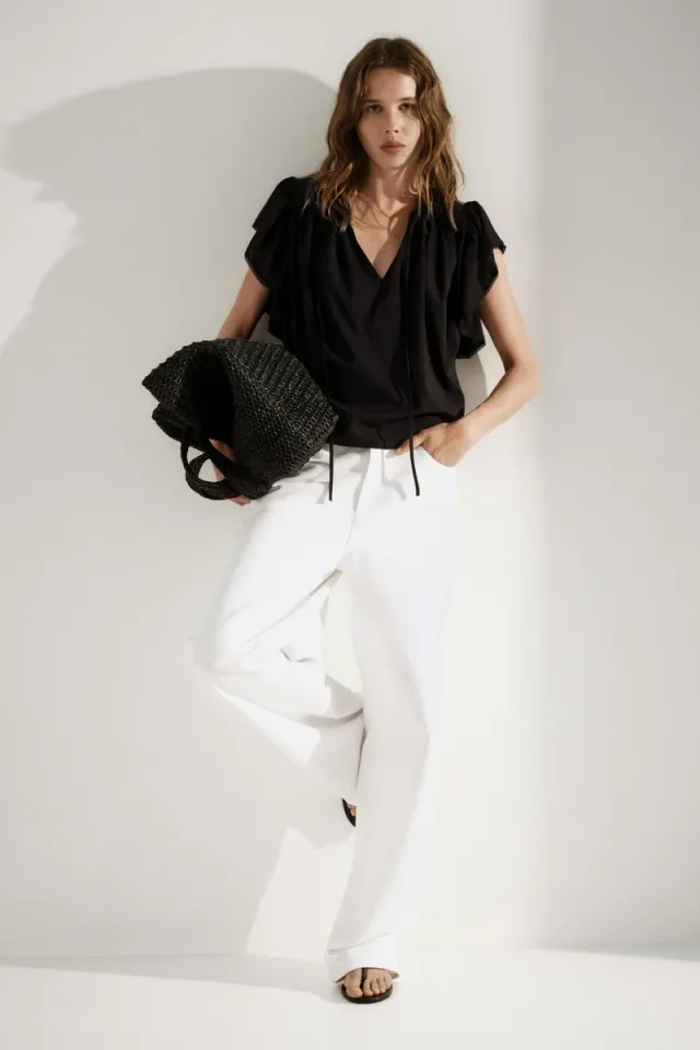 Oversized Lace-Trimmed Blouse