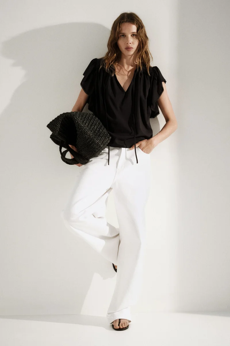 Oversized Lace-Trimmed Blouse