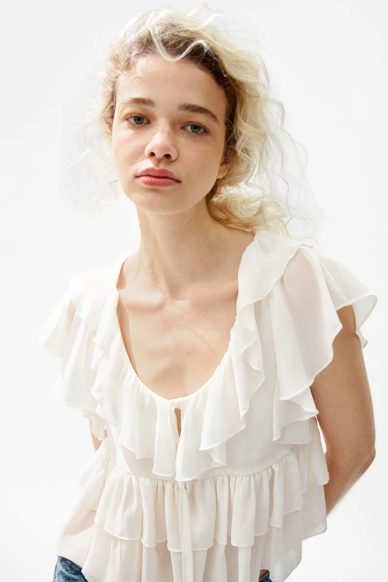 Flounced Tie-Front Blouse