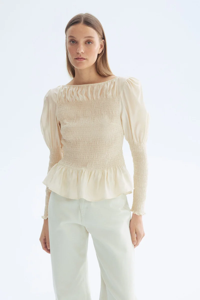 Smocked Viscose Blend Blouse