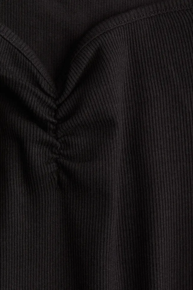 Black Cropped Ribbed Boat Neck Top for Women – image 5
