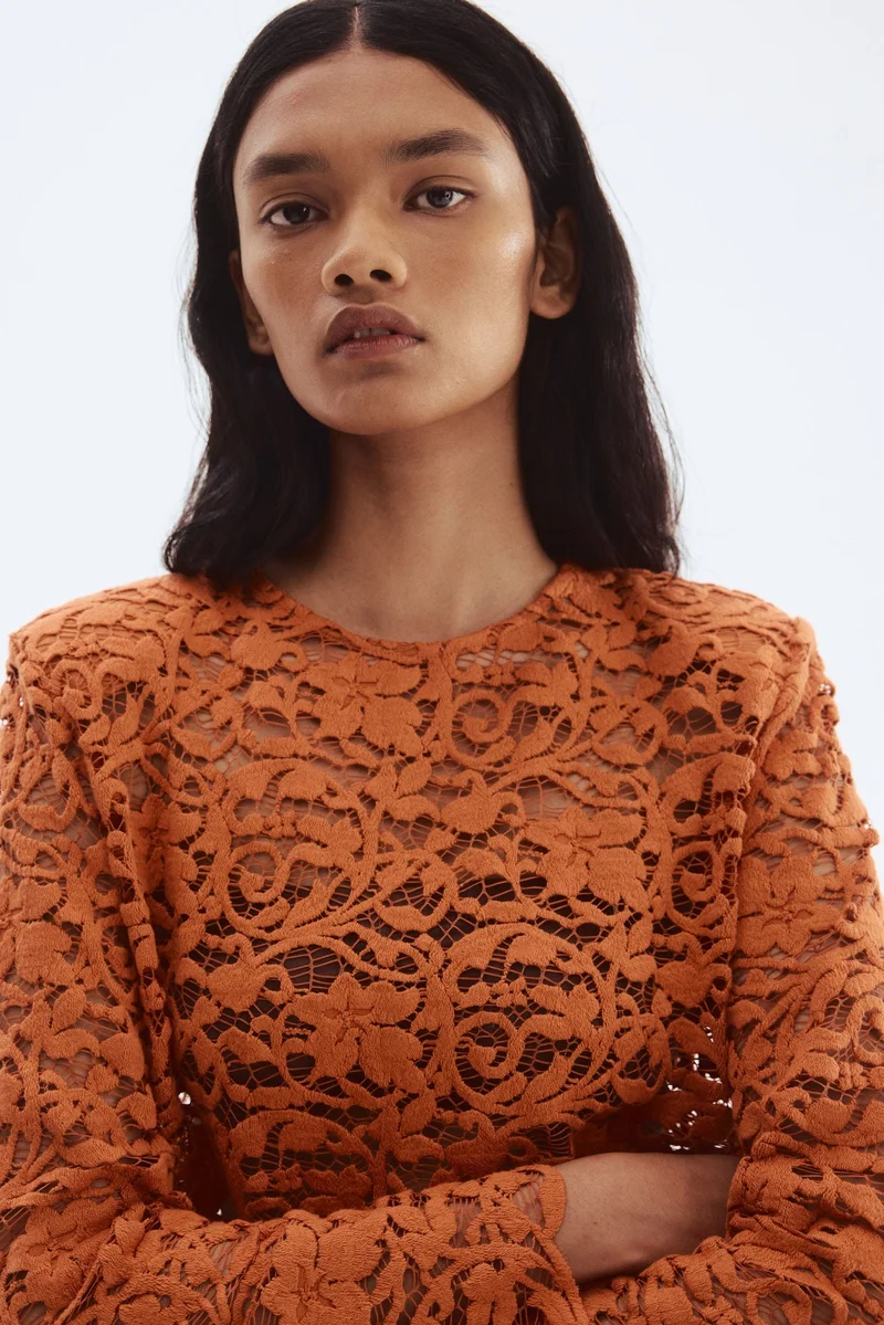 Shoulder-Pad Lace Blouse