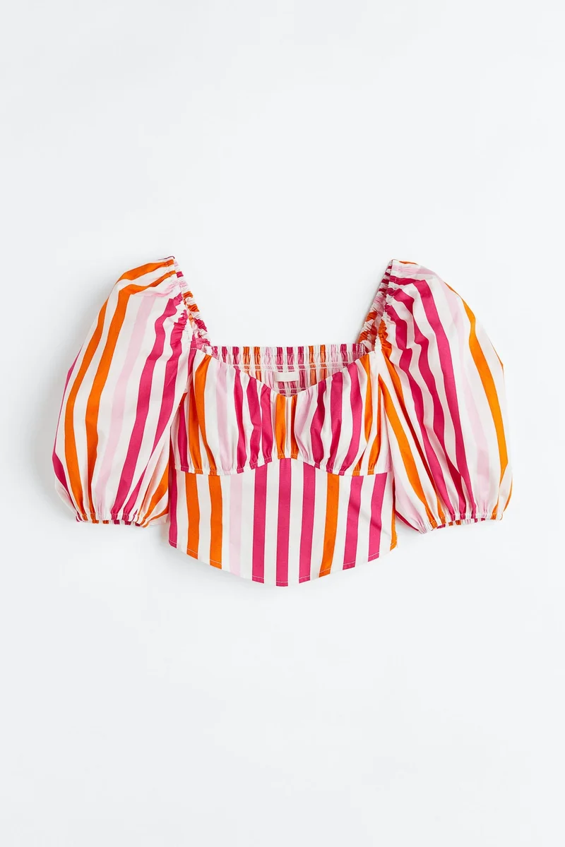 Puff Sleeve Striped Crop Top
