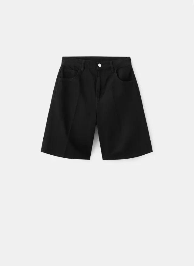 High-Waist Straight-Fit Denim Shorts - Black – image 5