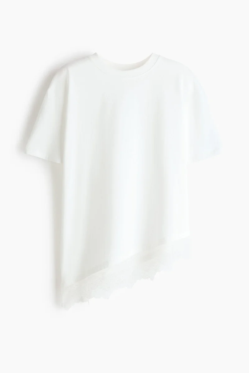 Asymmetric Lace Trim T-Shirt