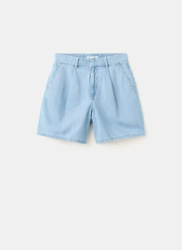 Mid-rise Pleated Denim Bermuda Shorts for Women – image 5
