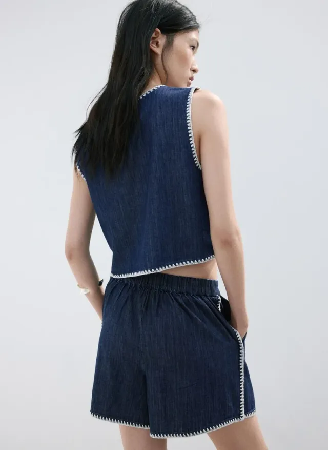 Denim Shorts with Contrasting Trim - MANGO – image 2