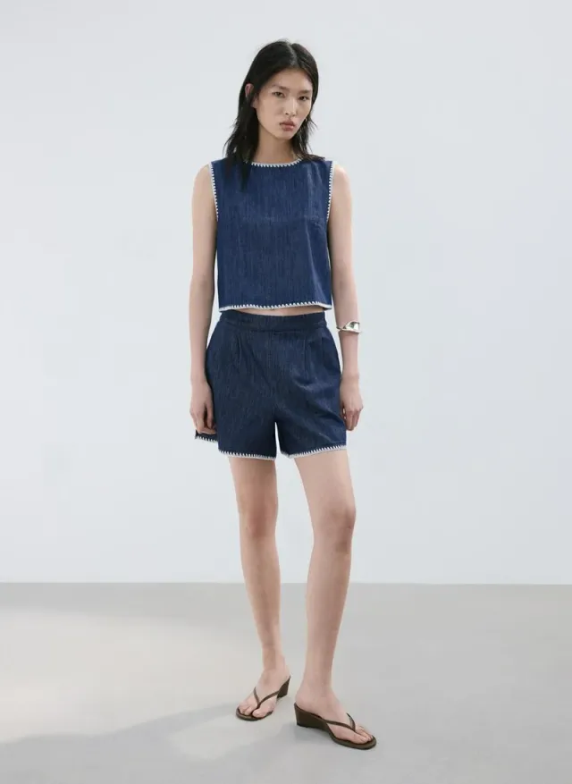 Denim Shorts with Contrasting Trim - MANGO – image 4
