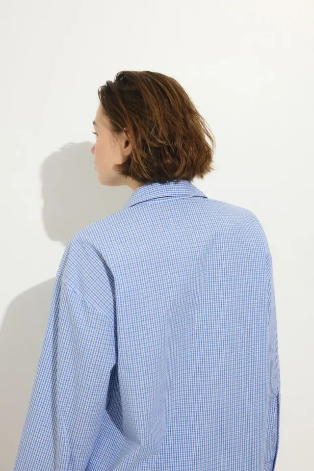 Blue Viscose Blend Oversized Collared Shirt for Women – image 4