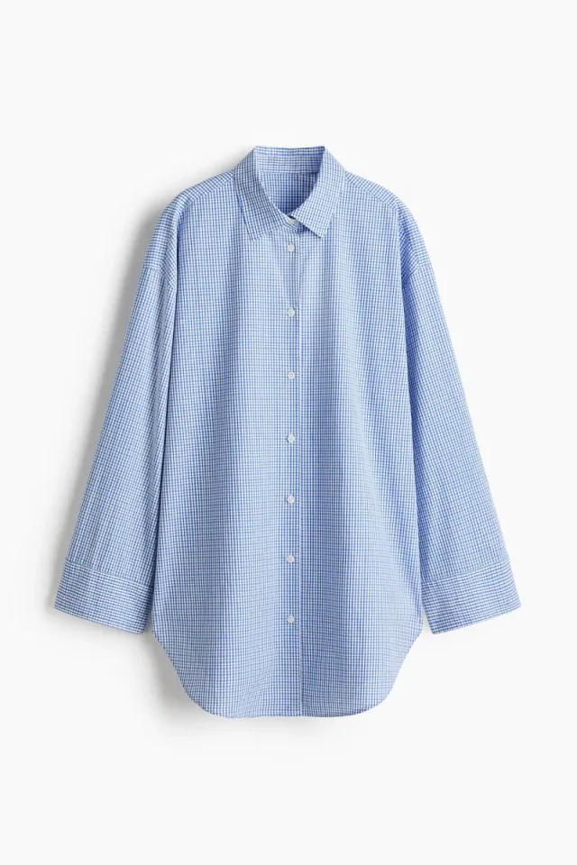 Blue Viscose Blend Oversized Collared Shirt for Women – image 5