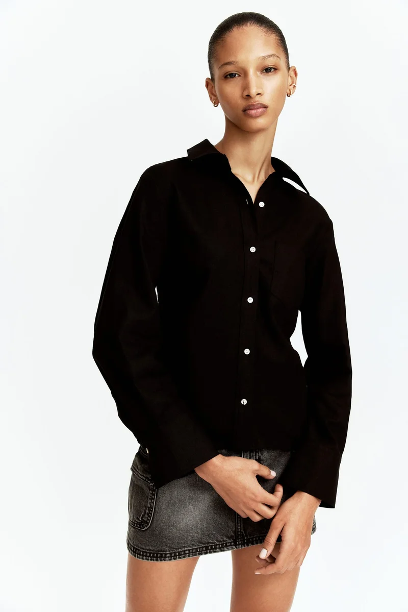 Gathered Linen Blend Shirt