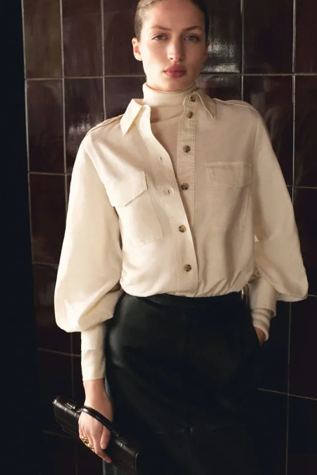Women's White Dusty Light Linen-Cotton Cargo Shirt – image 2