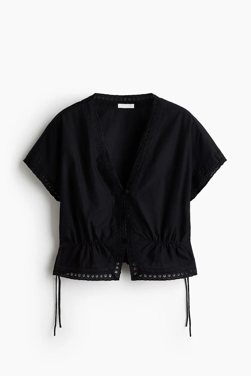 Broderie Anglaise Button-Front Top