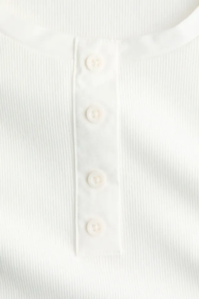 Fitted Ribbed Cotton Top with Button Placket - Light White – image 5
