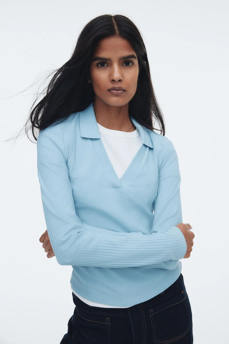 Ribbed Collared Top