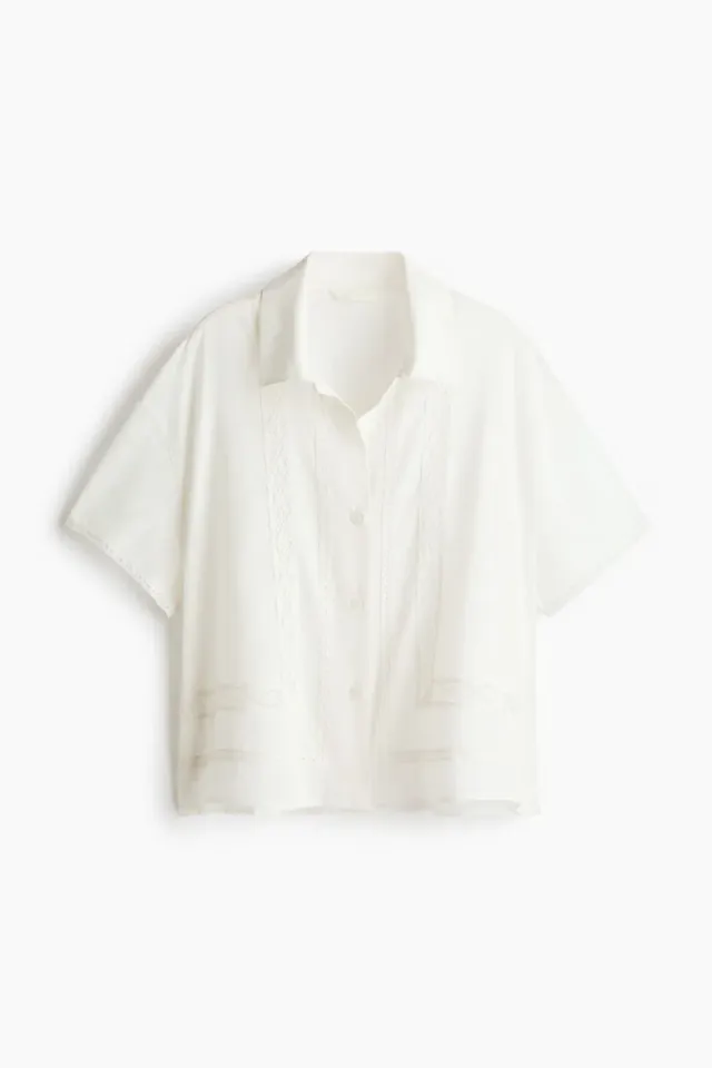 White Lace-Trimmed Cotton Beach Shirt for Women – image 5