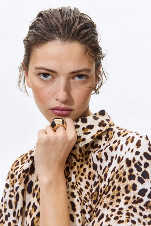 Leopard Print V-Neck Button-Front Midi Shirt Dress – image 3