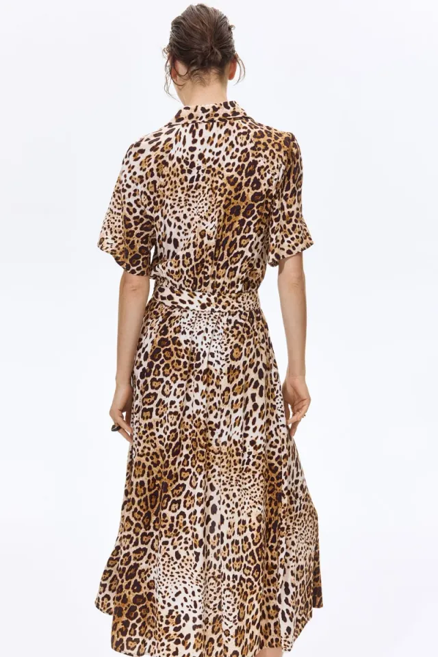 Leopard Print V-Neck Button-Front Midi Shirt Dress – image 4