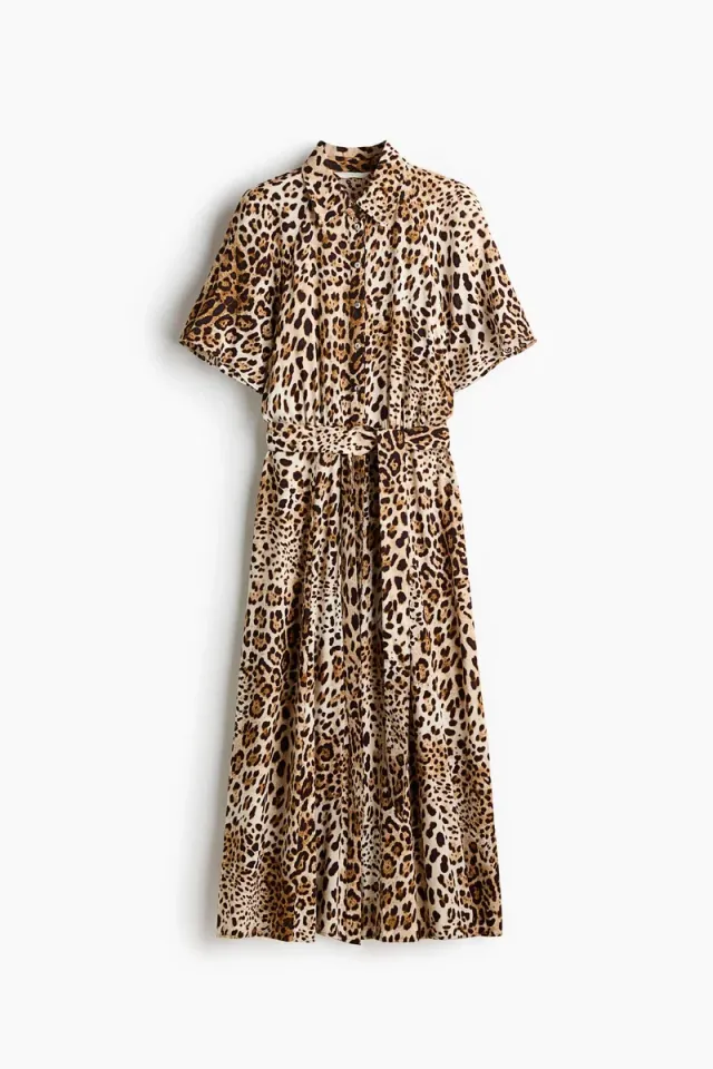 Leopard Print V-Neck Button-Front Midi Shirt Dress – image 5