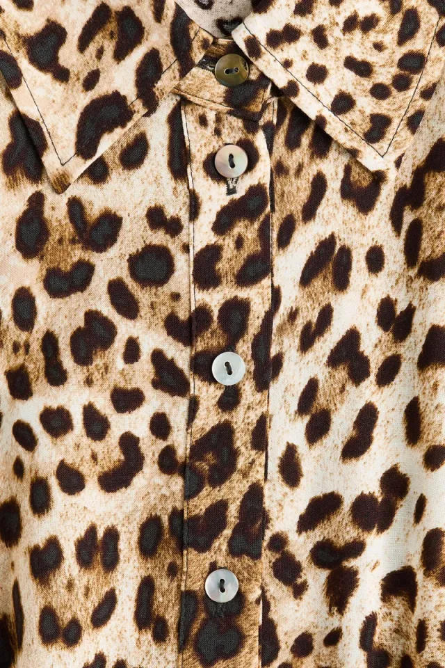 Leopard Print V-Neck Button-Front Midi Shirt Dress – image 6