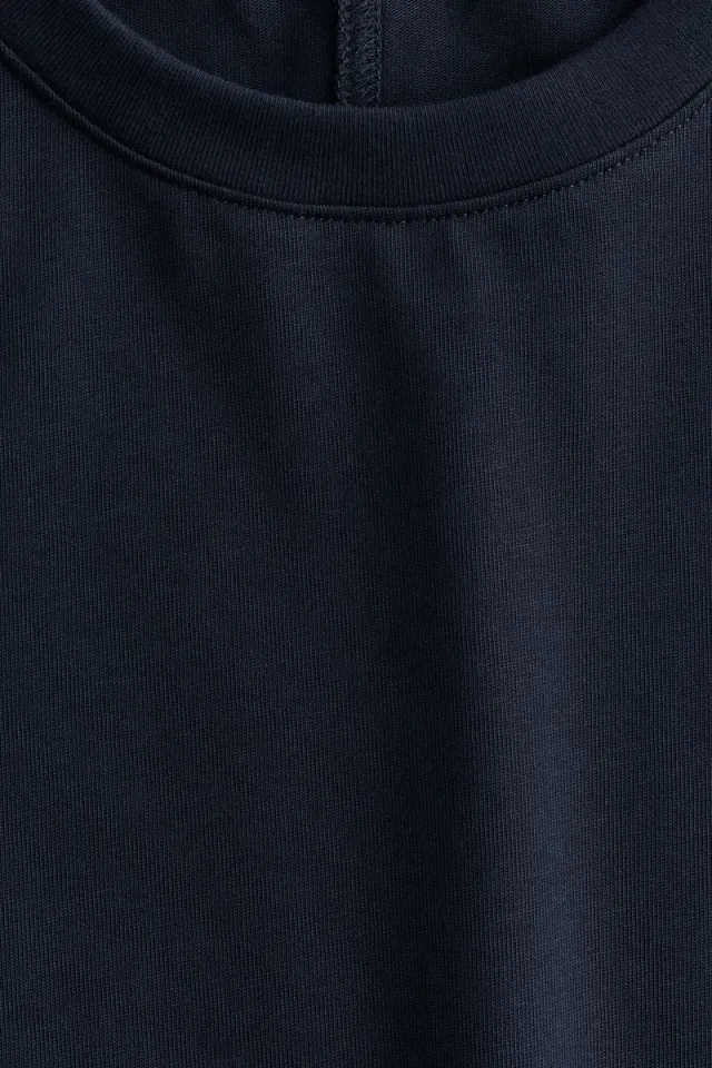 Pima Cotton Loose-Fit Elbow-Length Top - Dark Blue – image 5
