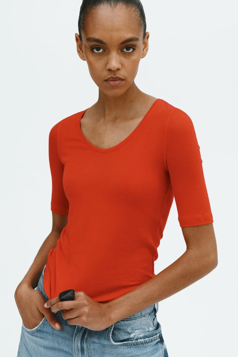 Pima Cotton Scoop-Neck Top
