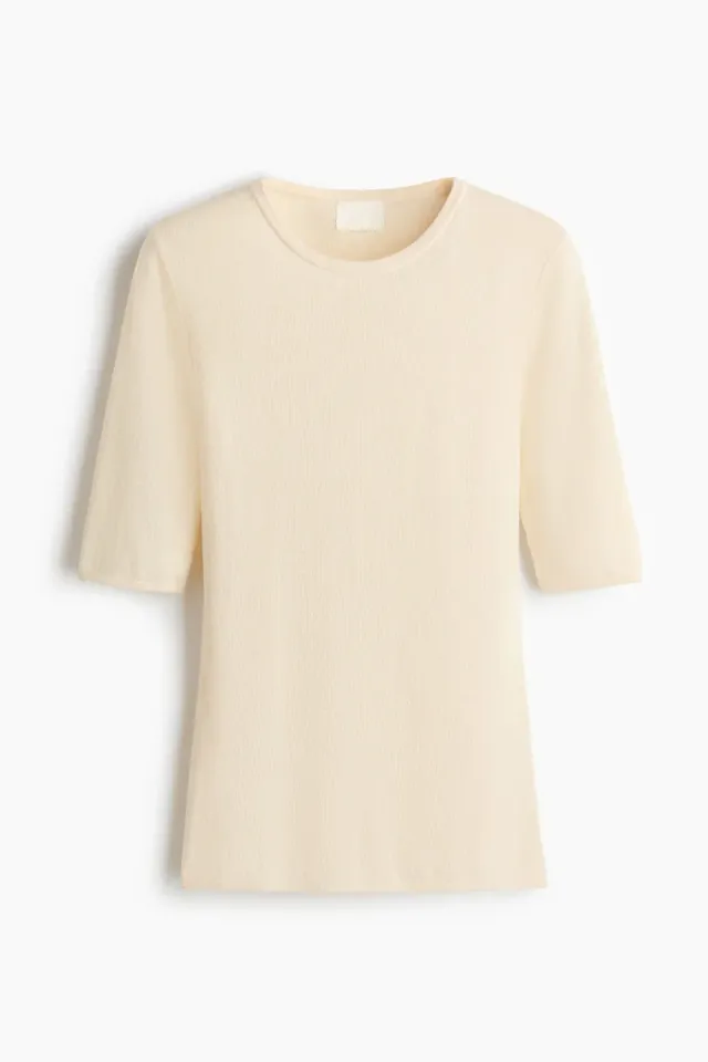 Women's Fitted Rib-Knit T-Shirt - White Light – image 4