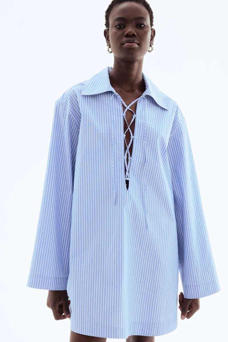 Lace-up Shirt Dress