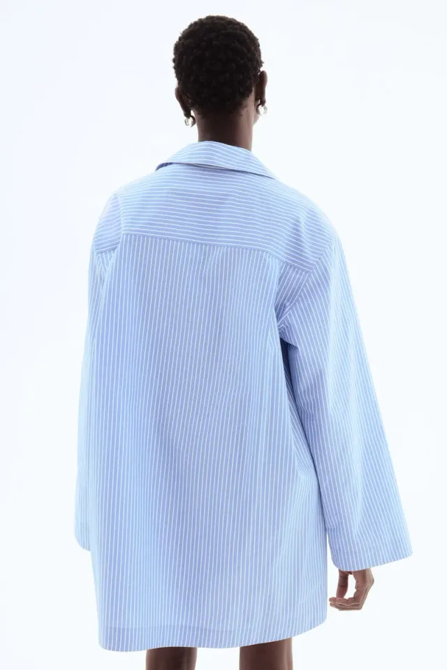 White Striped Mini Shirt Dress with Lacing Detail – image 5
