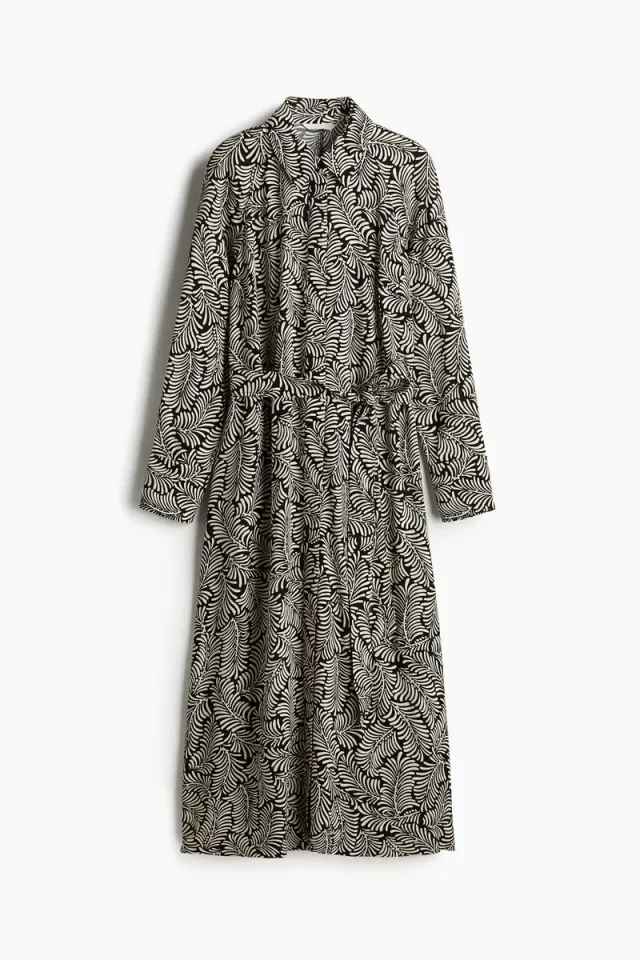 Black and White Print Midi Shirt Dress with Long Raglan Sleeves – image 4