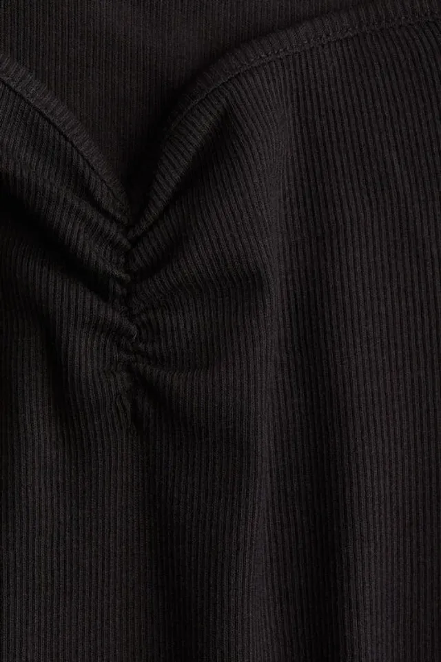 Women's Black Ribbed Boat Neck Top with Short Sleeves – image 5
