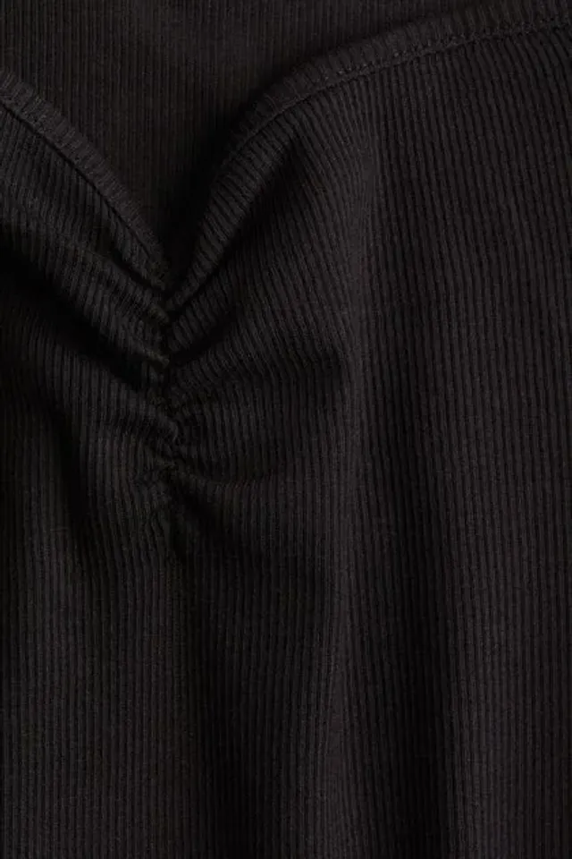Women's Black Ribbed Boat Neck Top with Short Sleeves – image 6