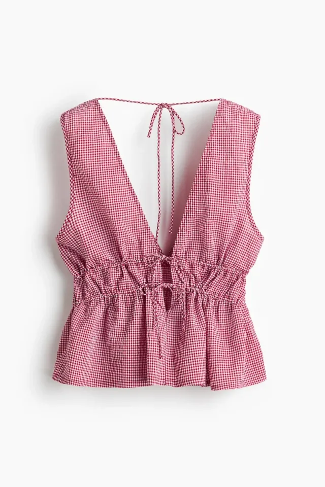 Red Tie-Front Cotton Beach Top for Women – image 4