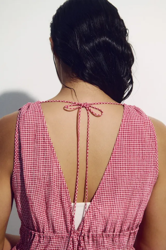 Red Tie-Front Cotton Beach Top for Women – image 7